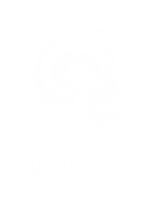 White skull head logo of Deviant Blaze band with the band name text